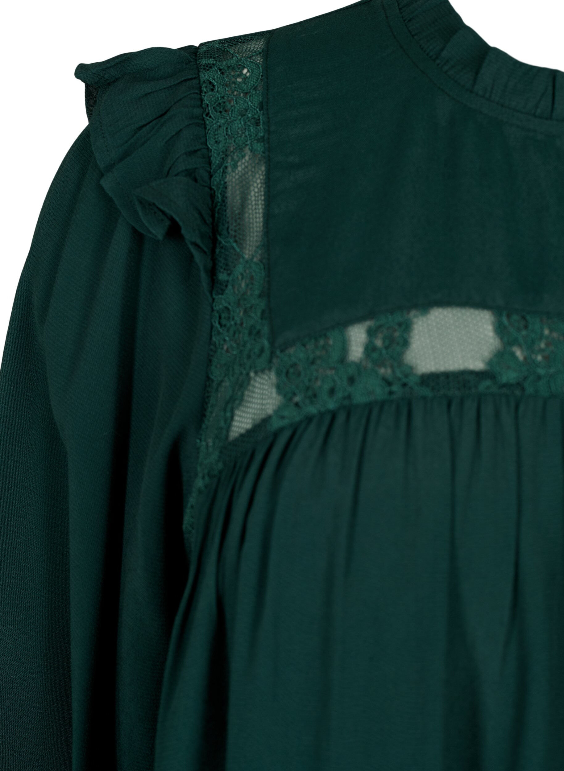 Zizzi Blouse en viscose avec froufrous et dentelle, Scarab, Packshot image number 3