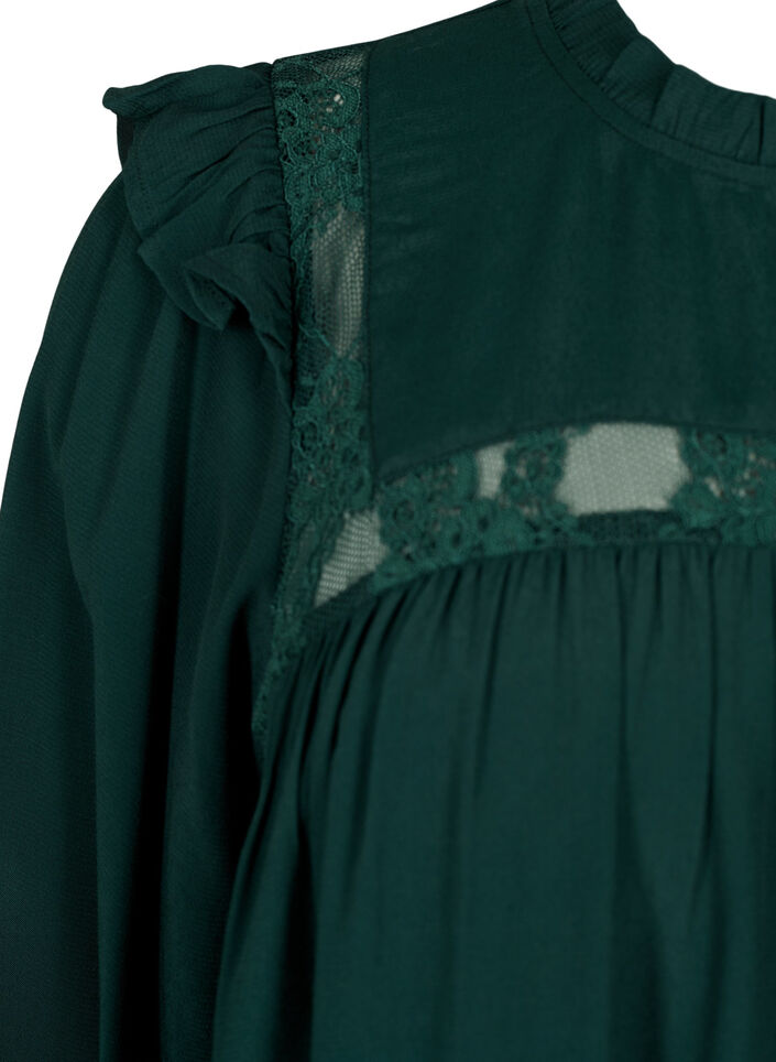 Blouse en viscose avec froufrous et dentelle, Scarab, Packshot image number 3