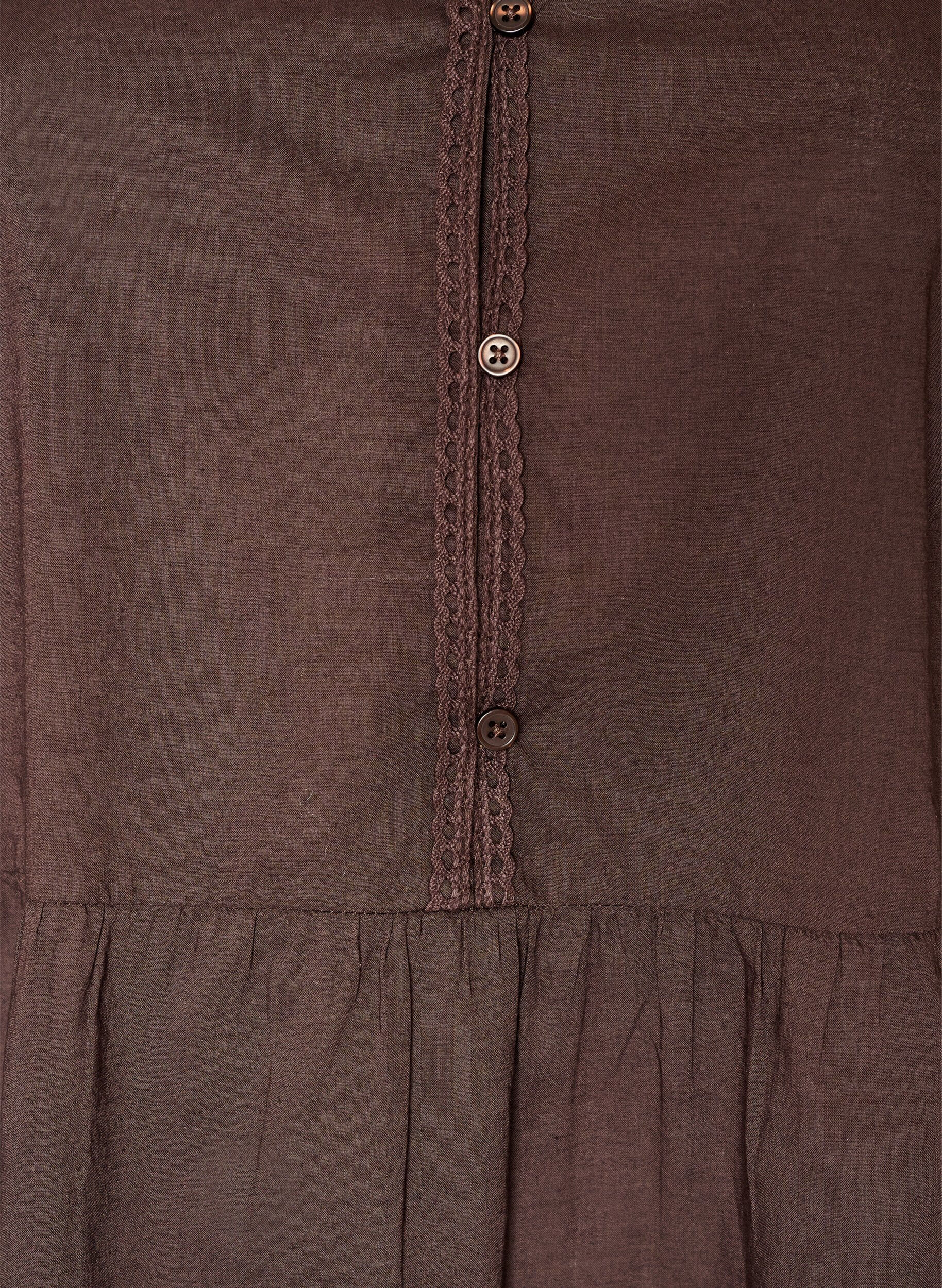 ZizziTunique en coton &agrave; col en V et bordure en crochet, Marron, Packshot image number 2