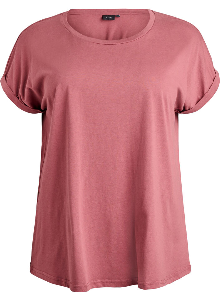 T-shirt &agrave; manches courtes en m&eacute;lange de coton, Rose, Packshot image number 0