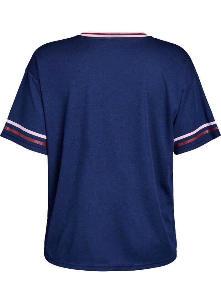 T-shirt sportif avec des rayures et un motif avec du texte, Bleu, Packshot image number 1