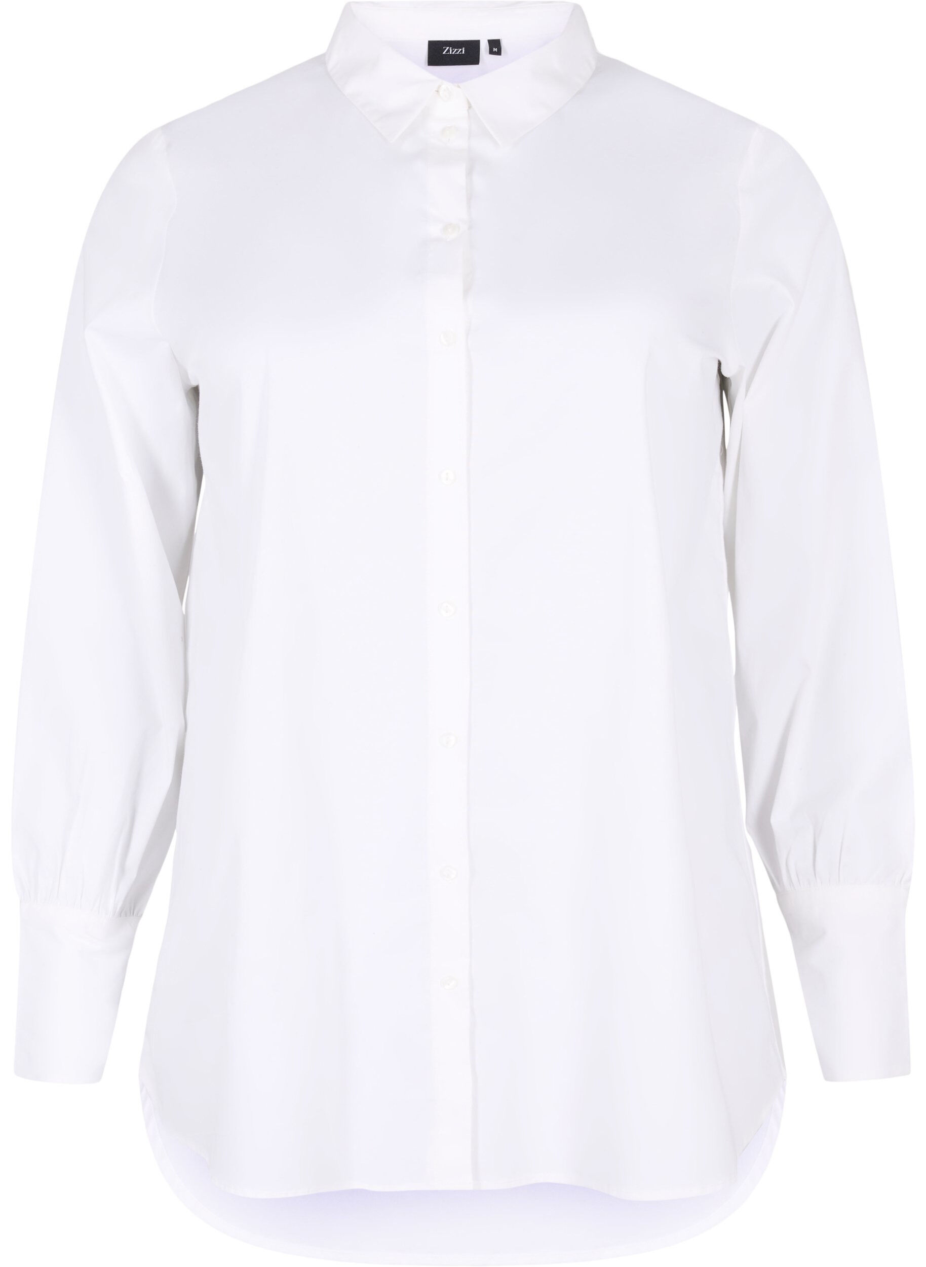 Zizzi Chemise en coton longue, Bright White, Packshot image number 0