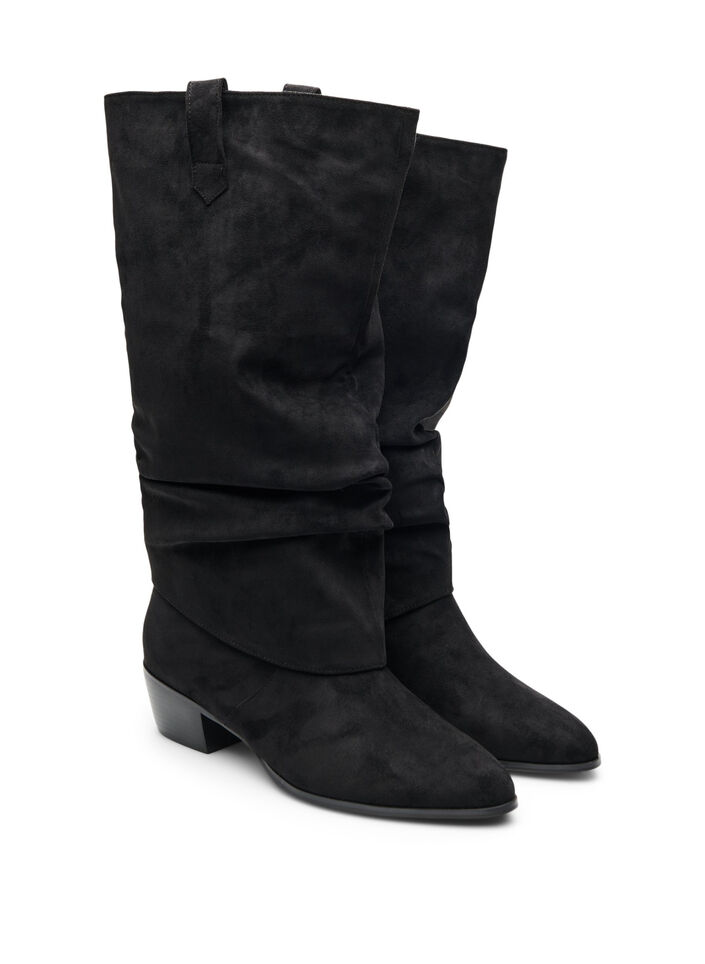 Botte haute en su&eacute;dine avec tige amovible, Noir, Packshot image number 1