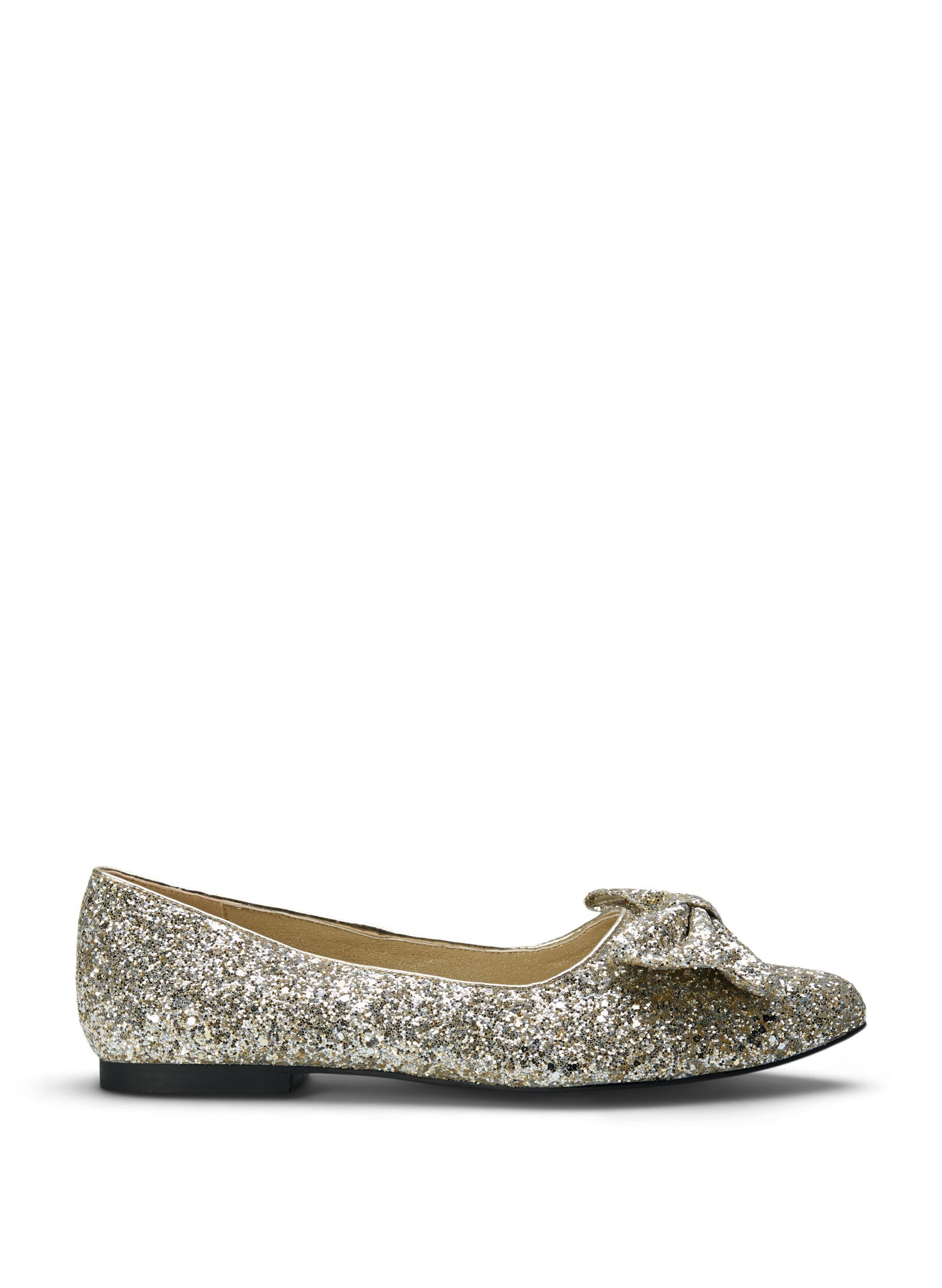Zizzi Ballerines larges &agrave; paillettes avec n&oelig;ud, Gold Glitter, Packshot image number 0