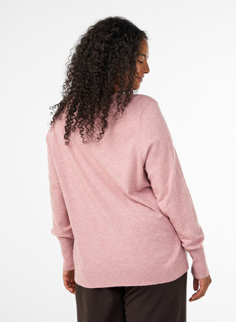 Blouse en maille avec un col rond, Rose, Model image number 2