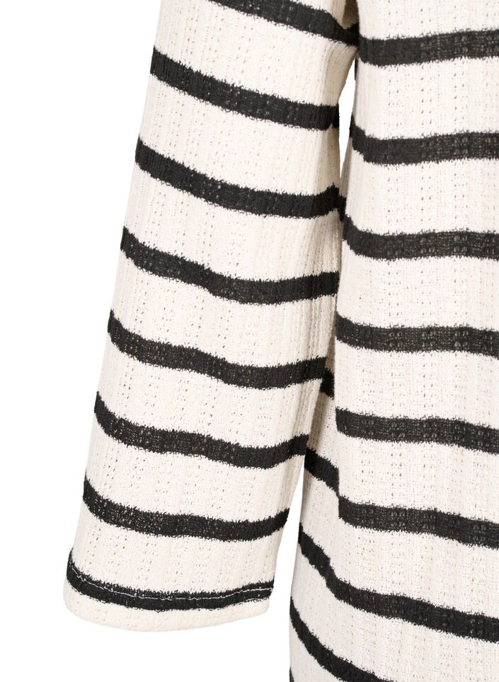 Cardigan rayé avec cordon de serrage, Sand Black Stripe, Packshot image number 3
