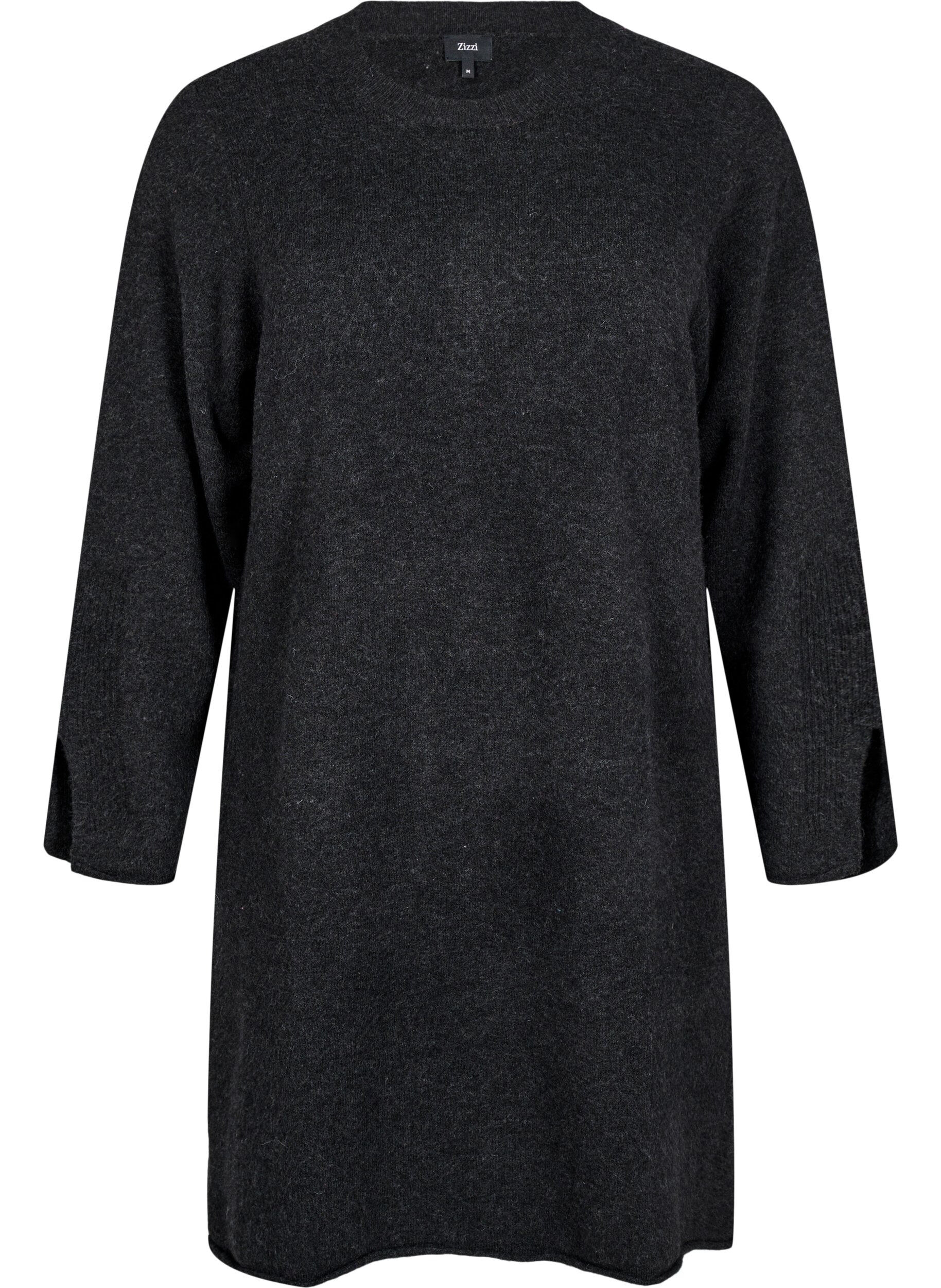 Zizzi Robe en tricot avec des fentes, Dark Grey Melange, Packshot image number 0