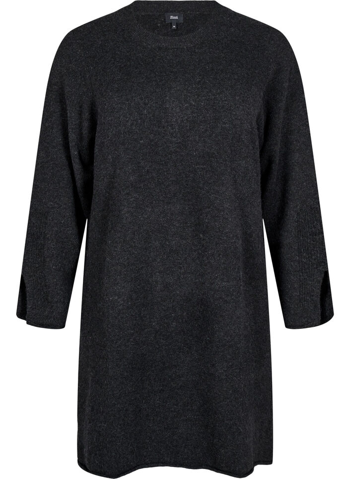 Robe en tricot avec des fentes, Dark Grey Melange, Packshot image number 0