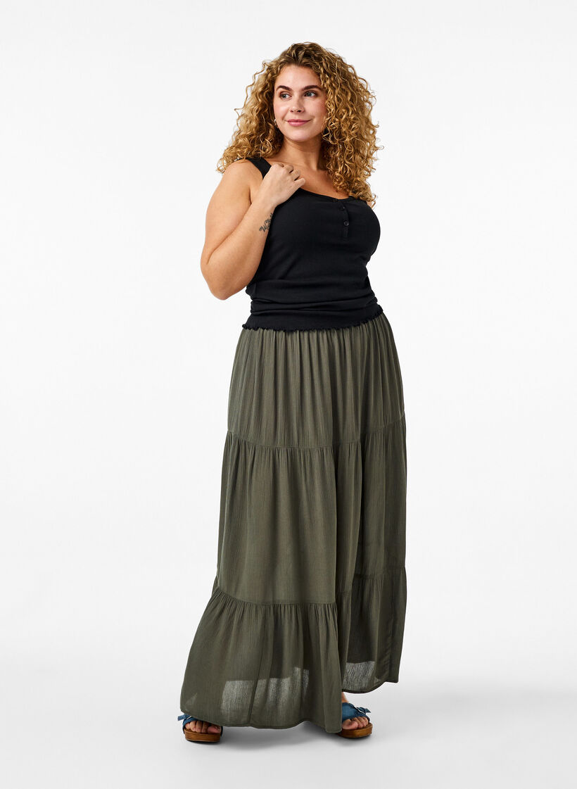 Jupe longue &agrave; taille &eacute;lastiqu&eacute;e, Vert, Model image number 0