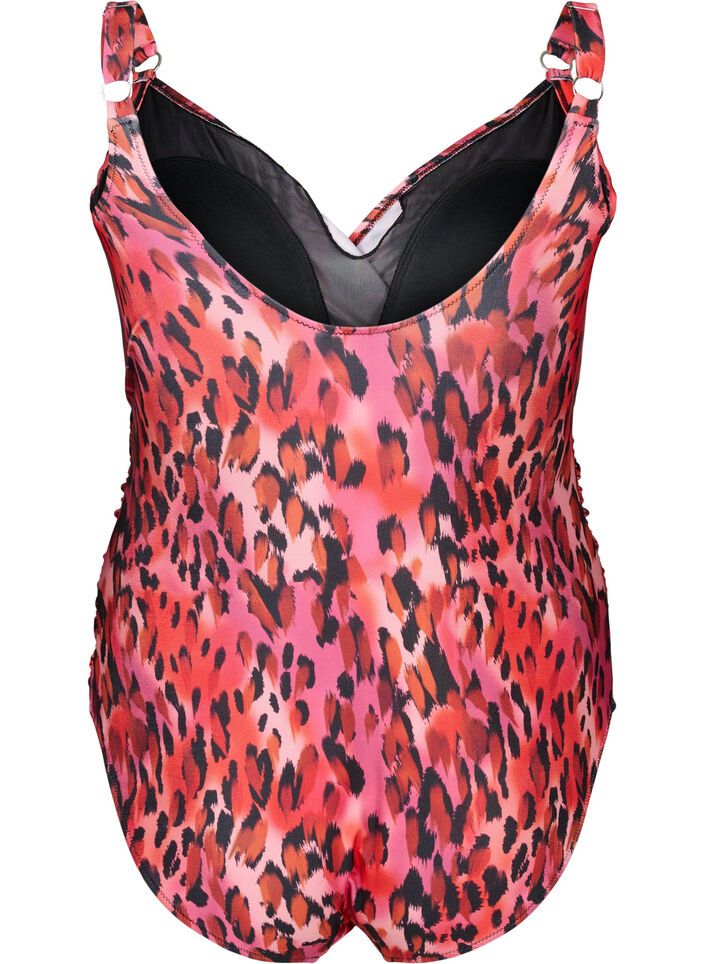 Maillot de bain avec imprimé et effet cache-cœur, Red Leopard AOP, Packshot image number 1