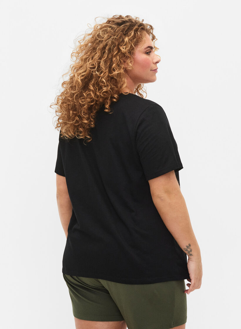 T-shirt basique &agrave; manches courtes et col en V, Noir, Model image number 2