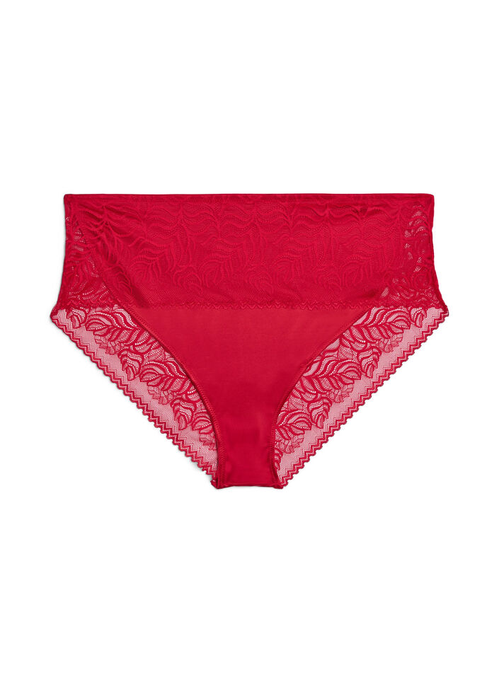 Culotte tai en dentelle et microfibre brillante, Rouge, Packshot image number 0
