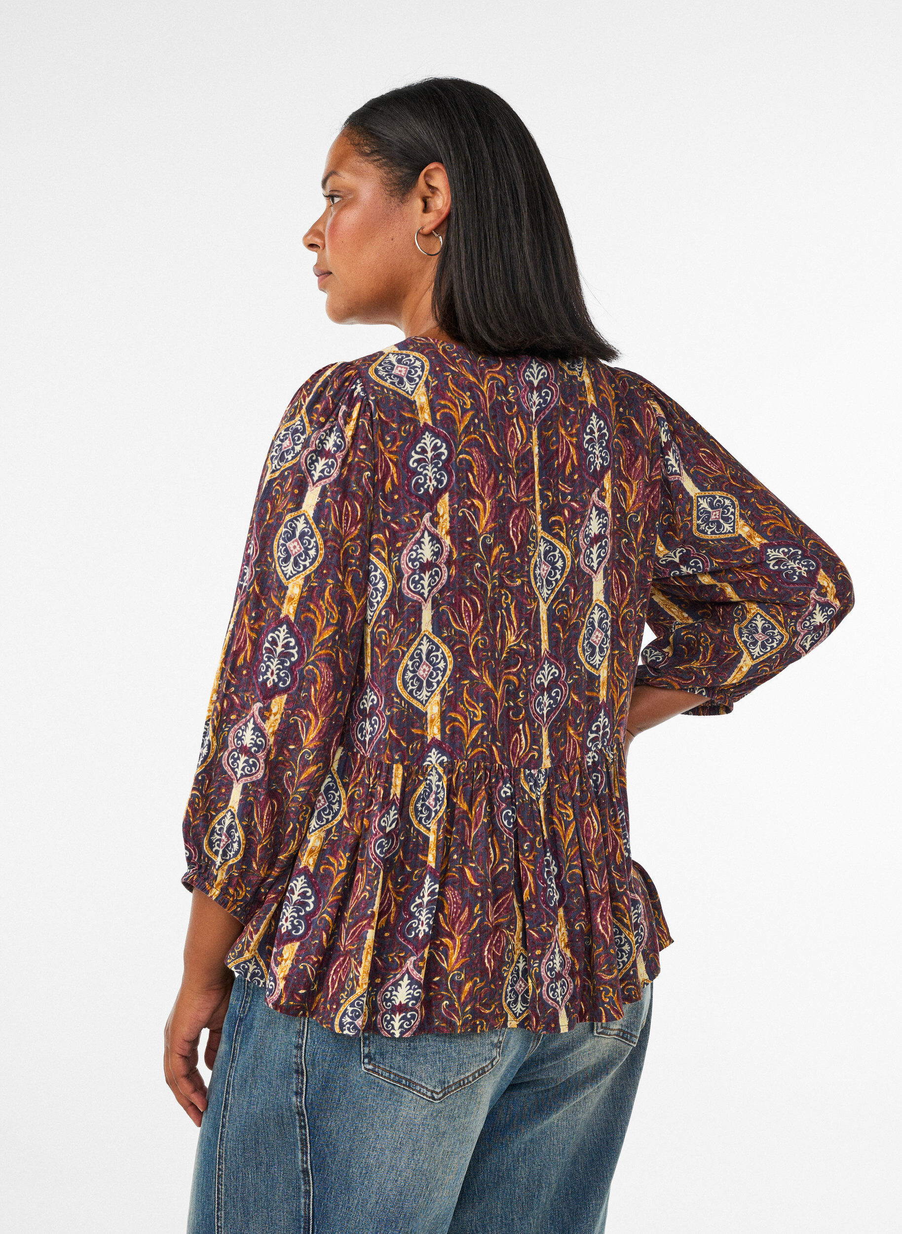 ZizziBlouse &agrave; imprim&eacute; cachemire et d&eacute;tails en dentelle, Violet, Model image number 2