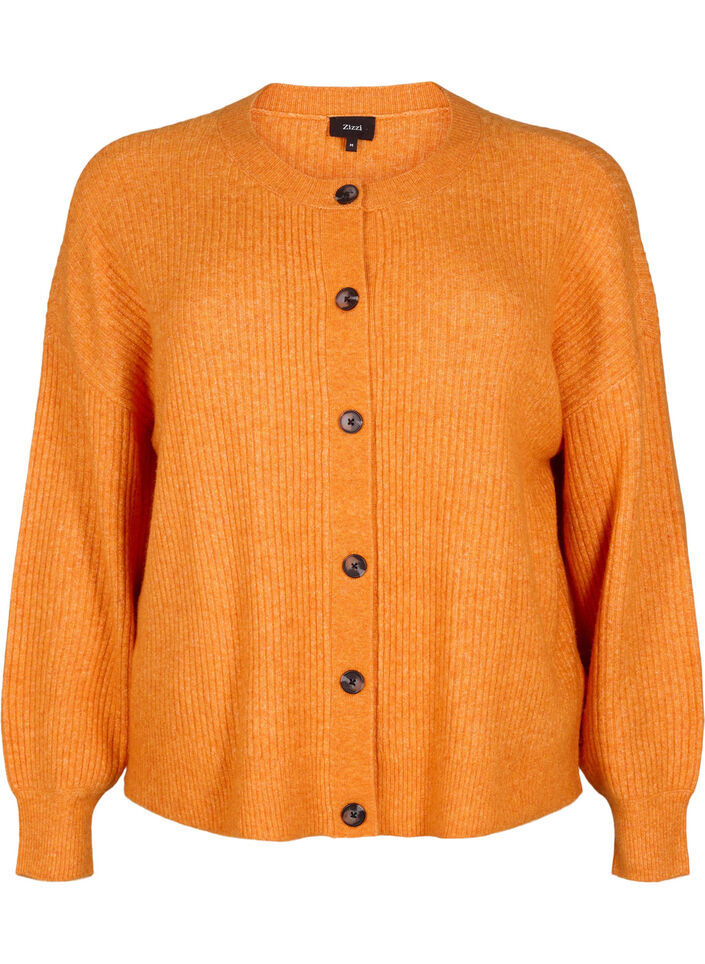 Cardigan en tricot côtelé avec boutons, Orange foncé, Packshot image number 0