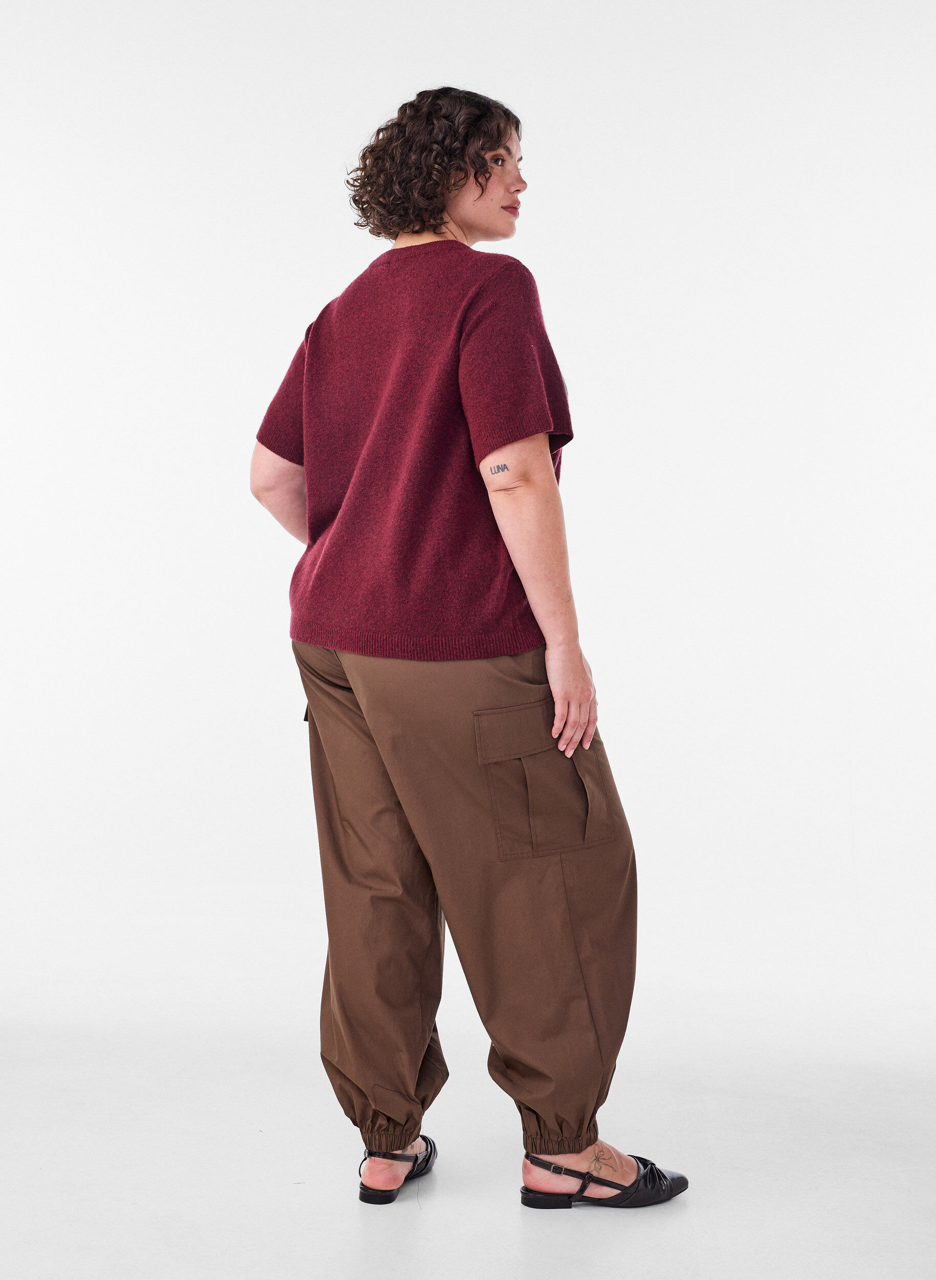 ZizziPantalon cargo ballon en coton, Marron, Model image number 1