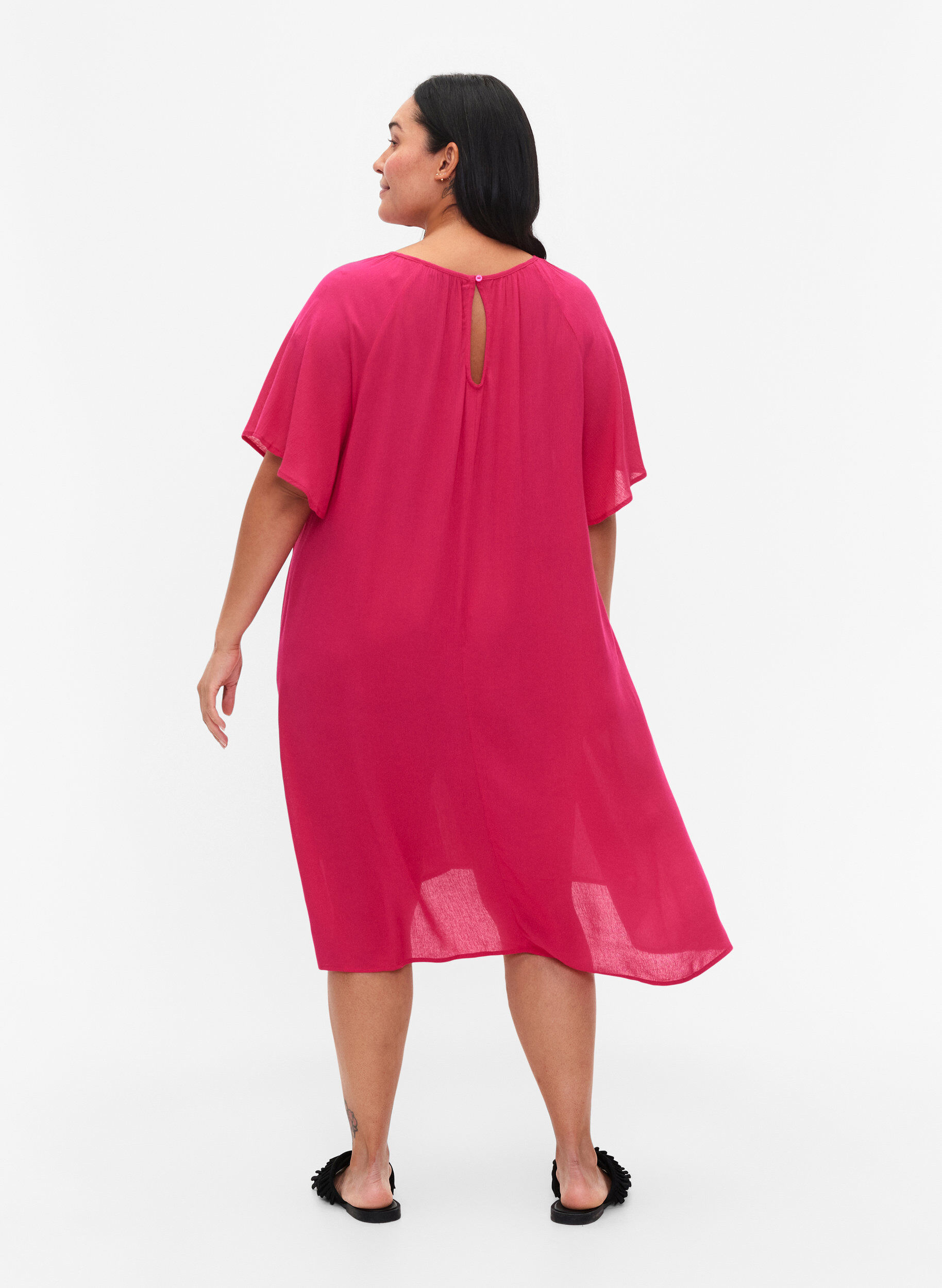 Zizzi Robe en viscose &agrave; manches courtes, Bright Rose, Model image number 1