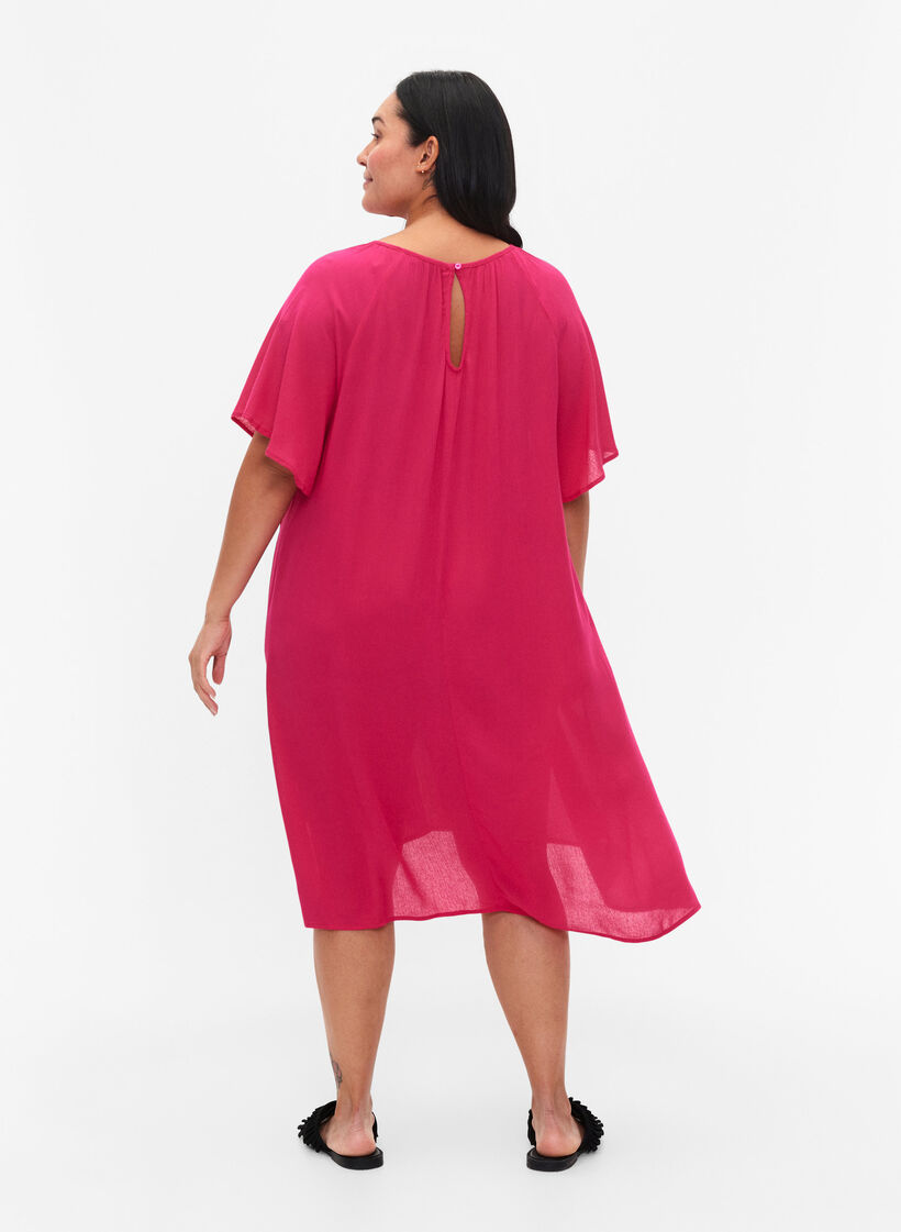 Robe en viscose à manches courtes, Bright Rose, Model image number 1