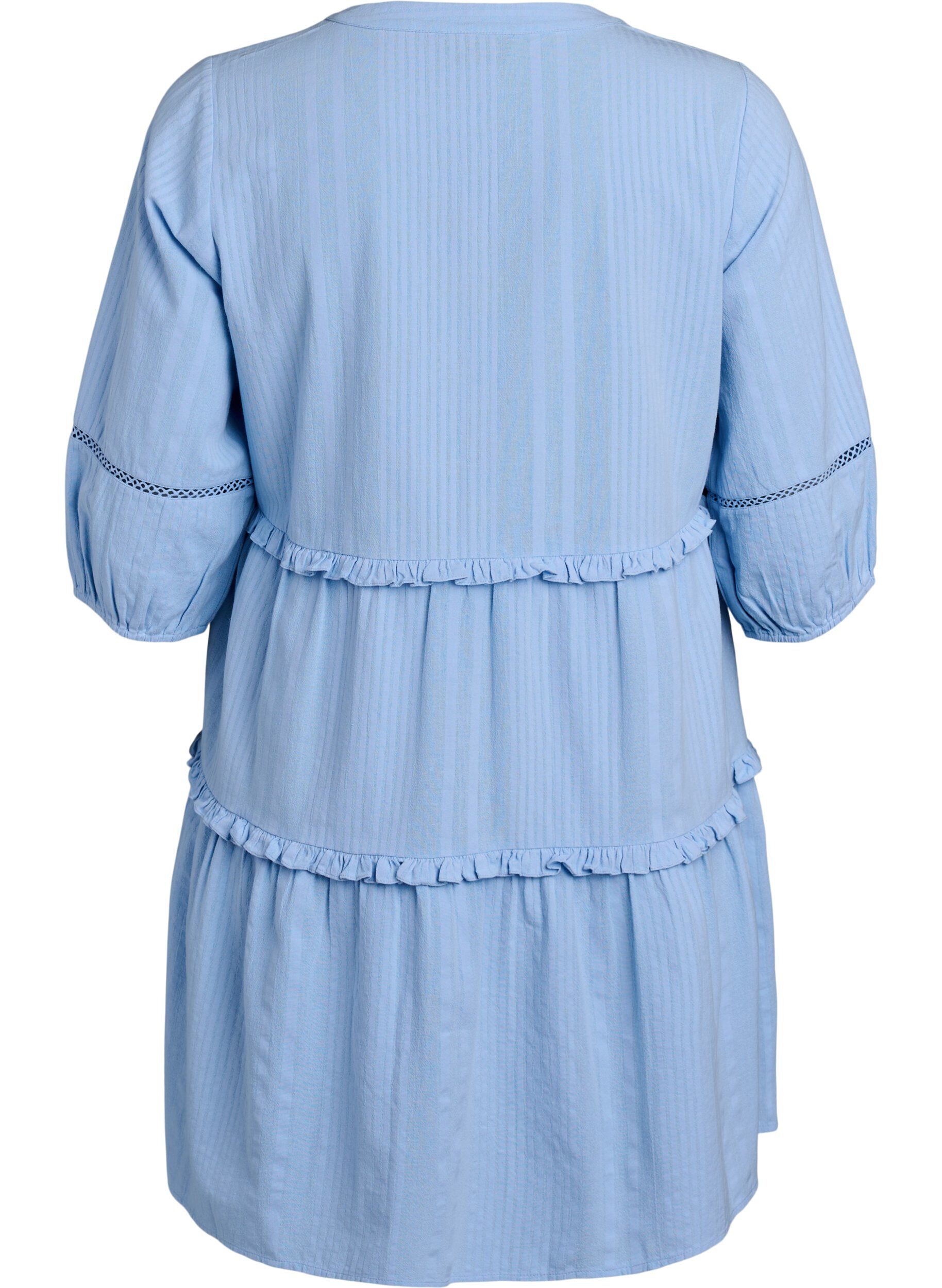 Zizzi Robe en coton &agrave; manches&nbsp;3/4 avec volants, Bleu Clair, Packshot image number 1