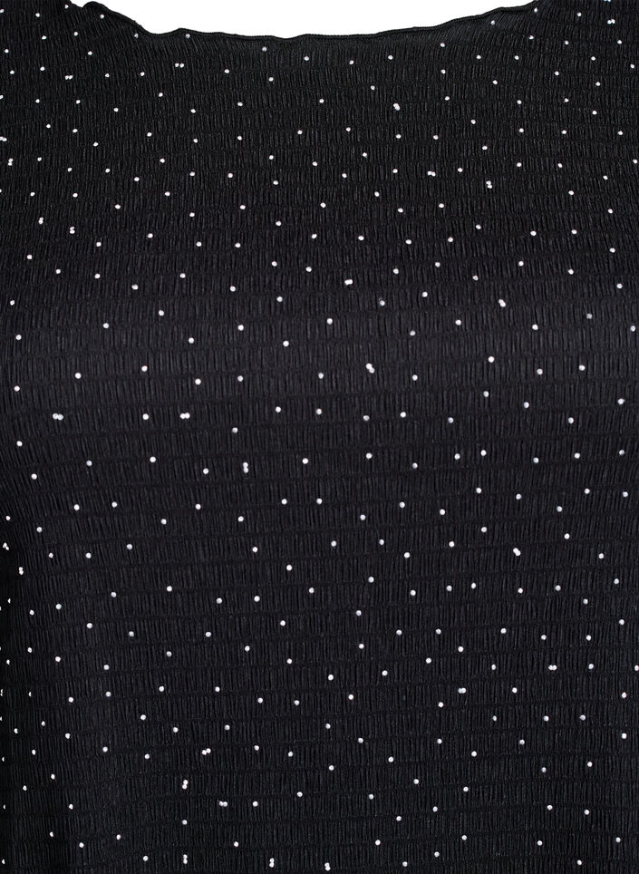 Robe avec strass et bords festonnés, Noir, Packshot