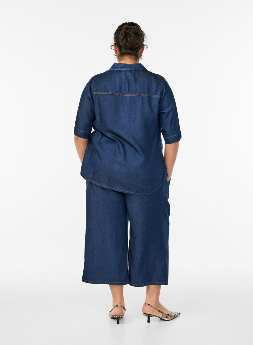 Culotte en lyocell jambes larges aspect denim, Bleu, Model image number 1