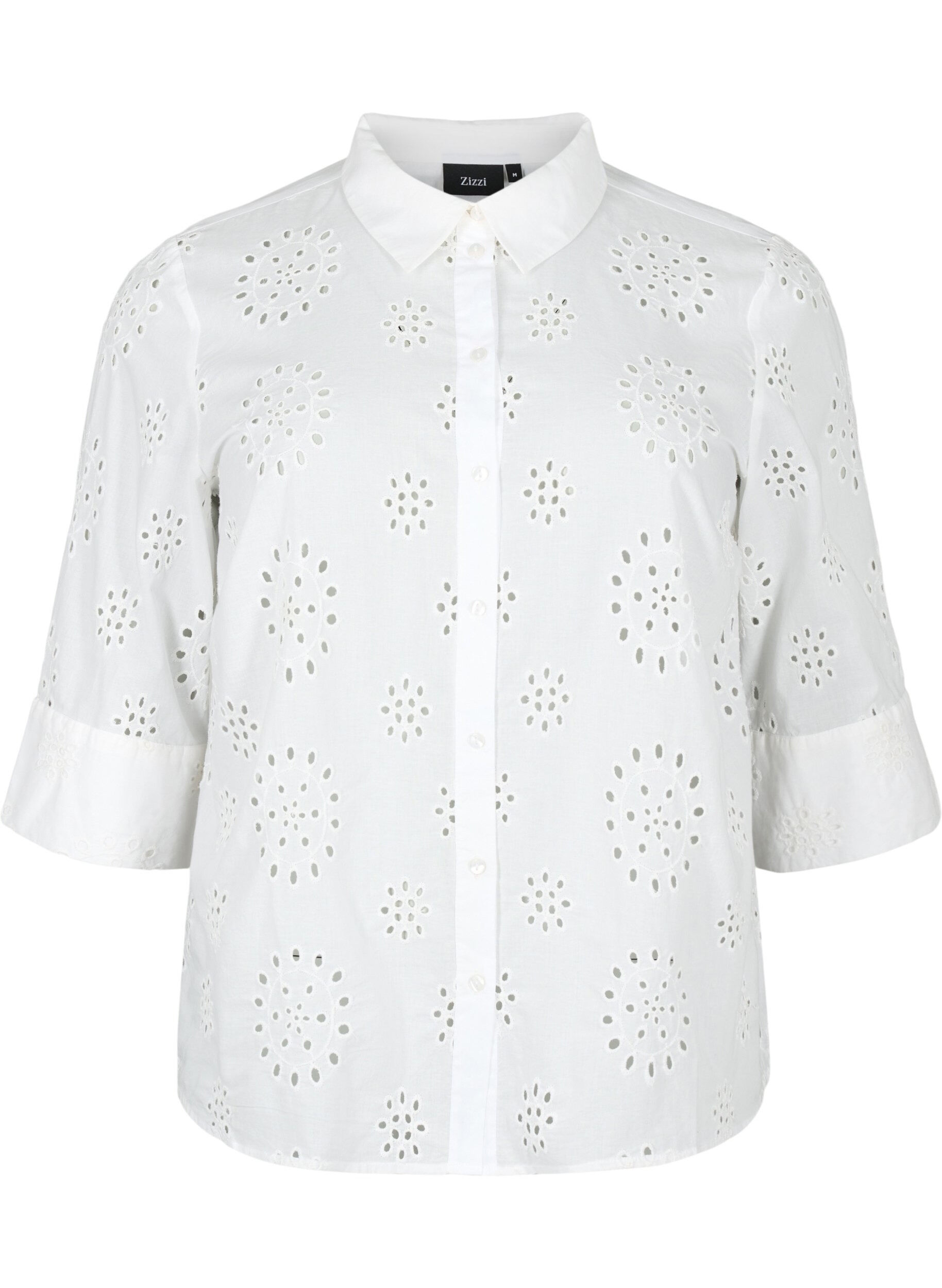 Zizzi Chemisier avec broderie anglaise et manches 3/4, Bright White, Packshot image number 0