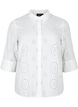 Chemisier avec broderie anglaise et manches 3/4, Bright White, Packshot image number 0