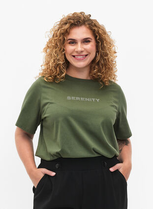 T-shirt en coton biologique avec texte, Thyme SERENITY, Model image number 0