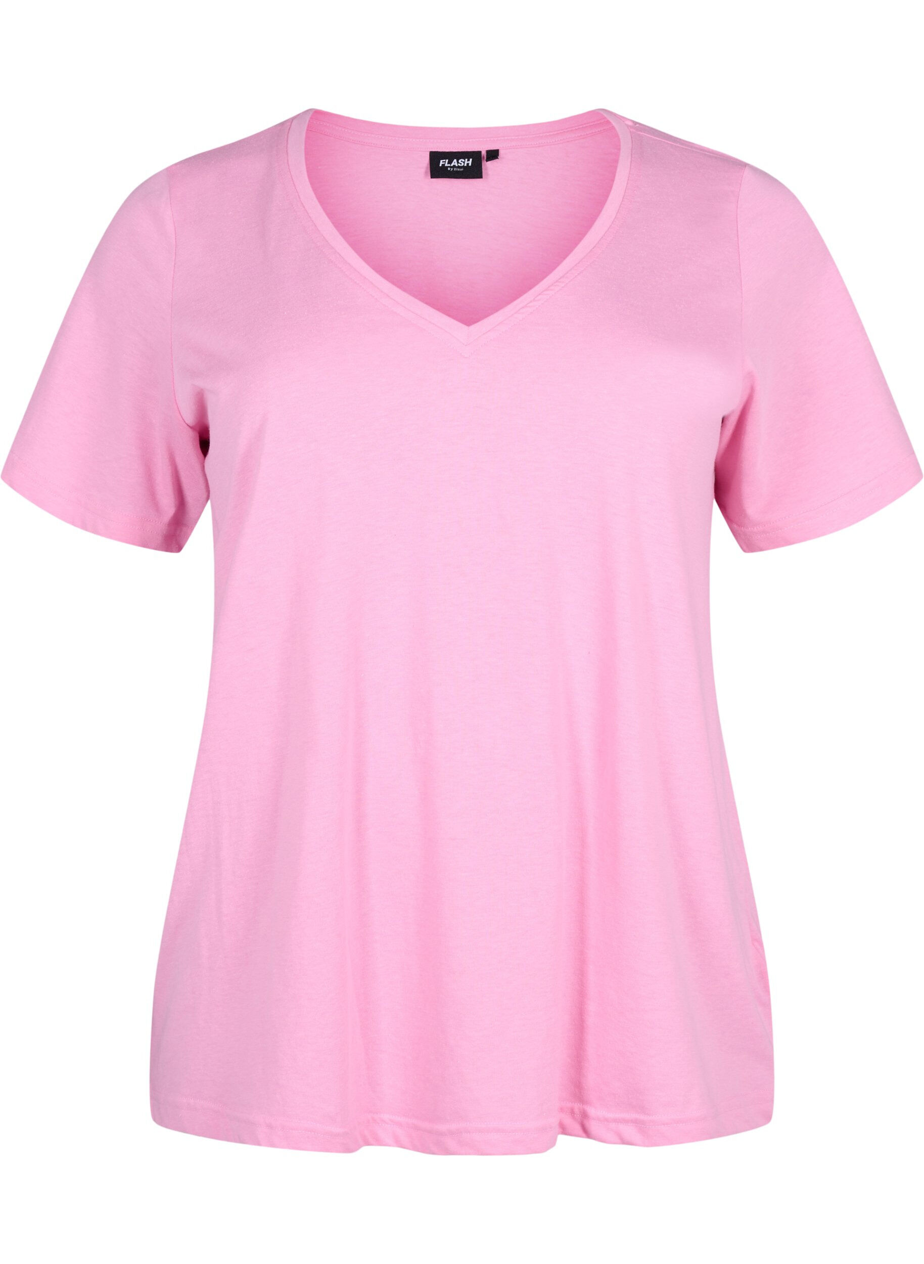 Zizzi FLASH - T-shirt avec col en V, Begonia Pink, Packshot image number 0