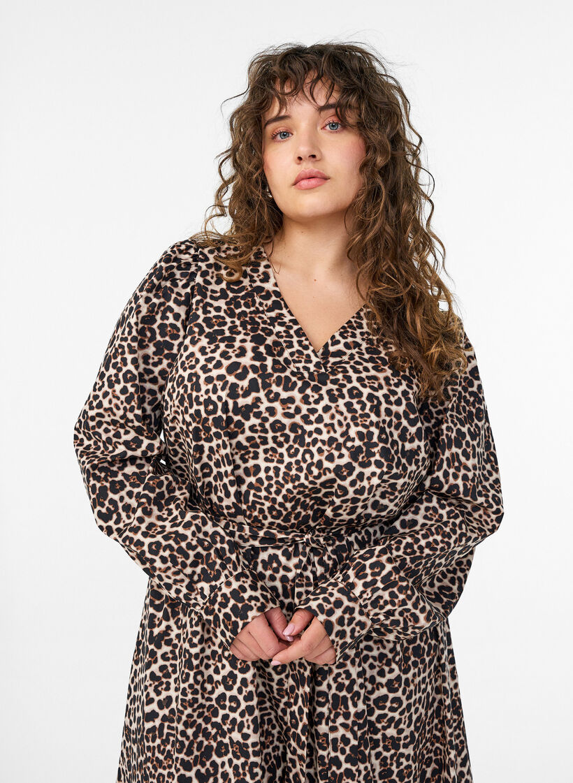 Robe en coton bio avec ceinture à nouer, Marron, Model image number 2