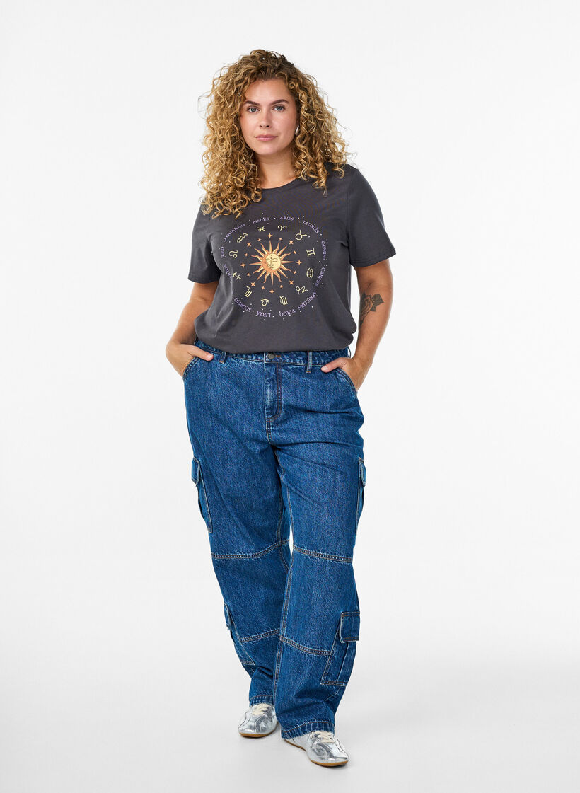 T-shirt en coton avec imprimé sur le devant, Gris anthracite, Model image number 1