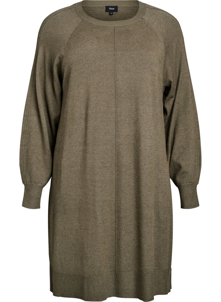 Robe courte en maille &agrave; manches raglan et couture centrale, Vert Kaki, Packshot image number 0