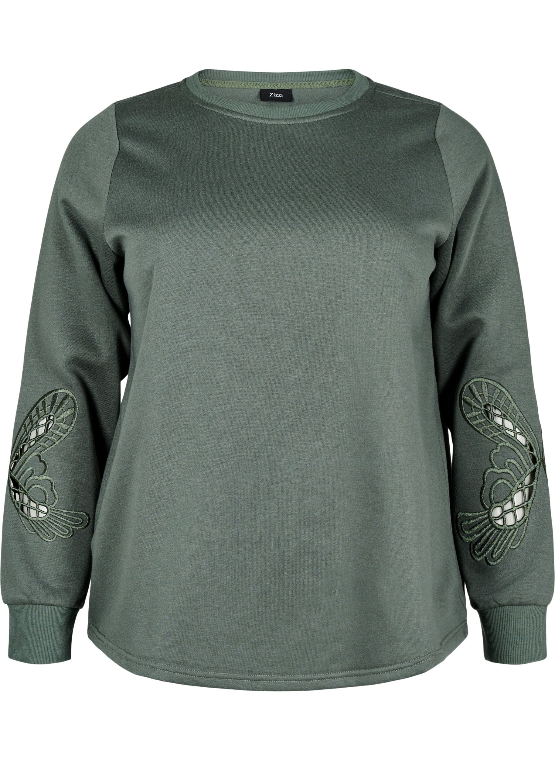 Zizzi Sweatshirt avec d&eacute;coupes &agrave; motifs brod&eacute;s, Thyme, Packshot image number 0
