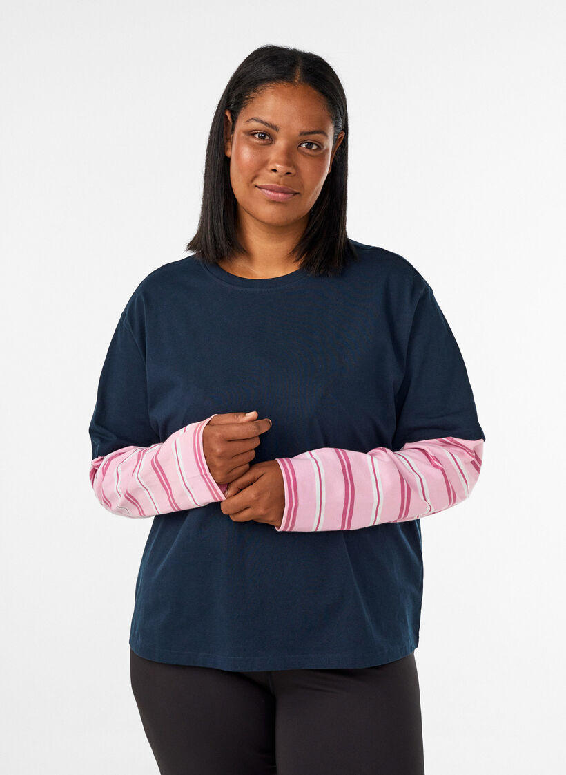 T-shirt sportif &agrave; effet superpos&eacute;, Bleu, Model image number 0