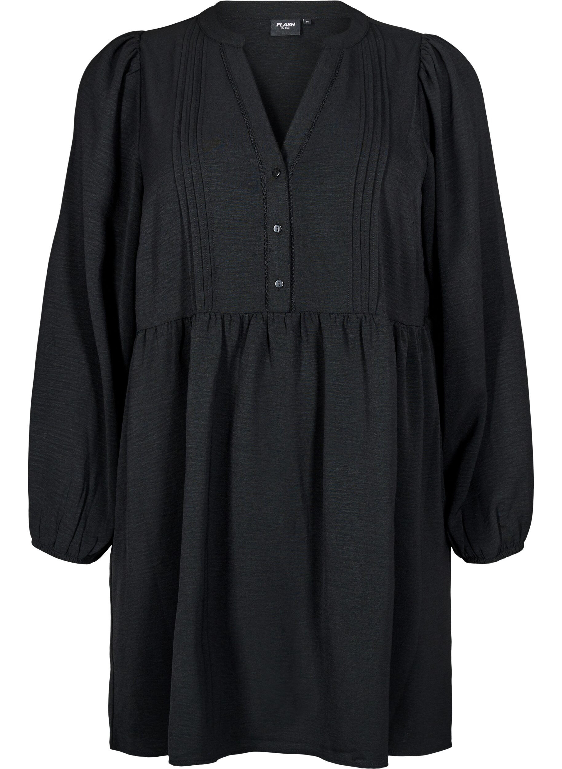 Zizzi FLASH - Robe courte avec des plis et des manches longues, Noir, Packshot image number 0