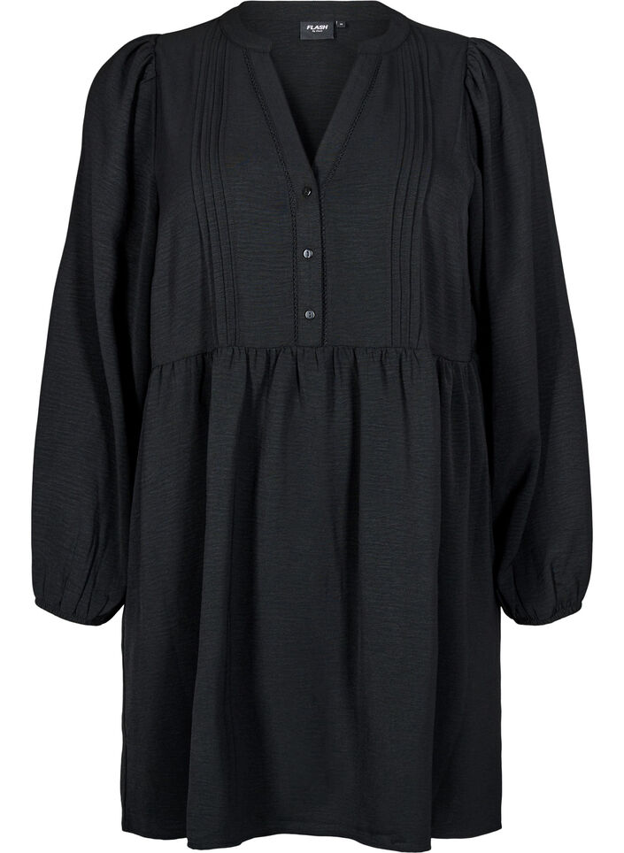 FLASH - Robe courte avec des plis et des manches longues, Noir, Packshot image number 0