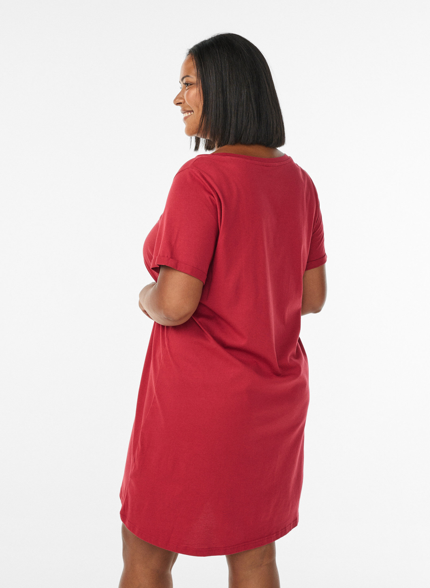 ZizziChemise de nuit &agrave; manches courtes en coton biologique, Rouge, Model image number 2
