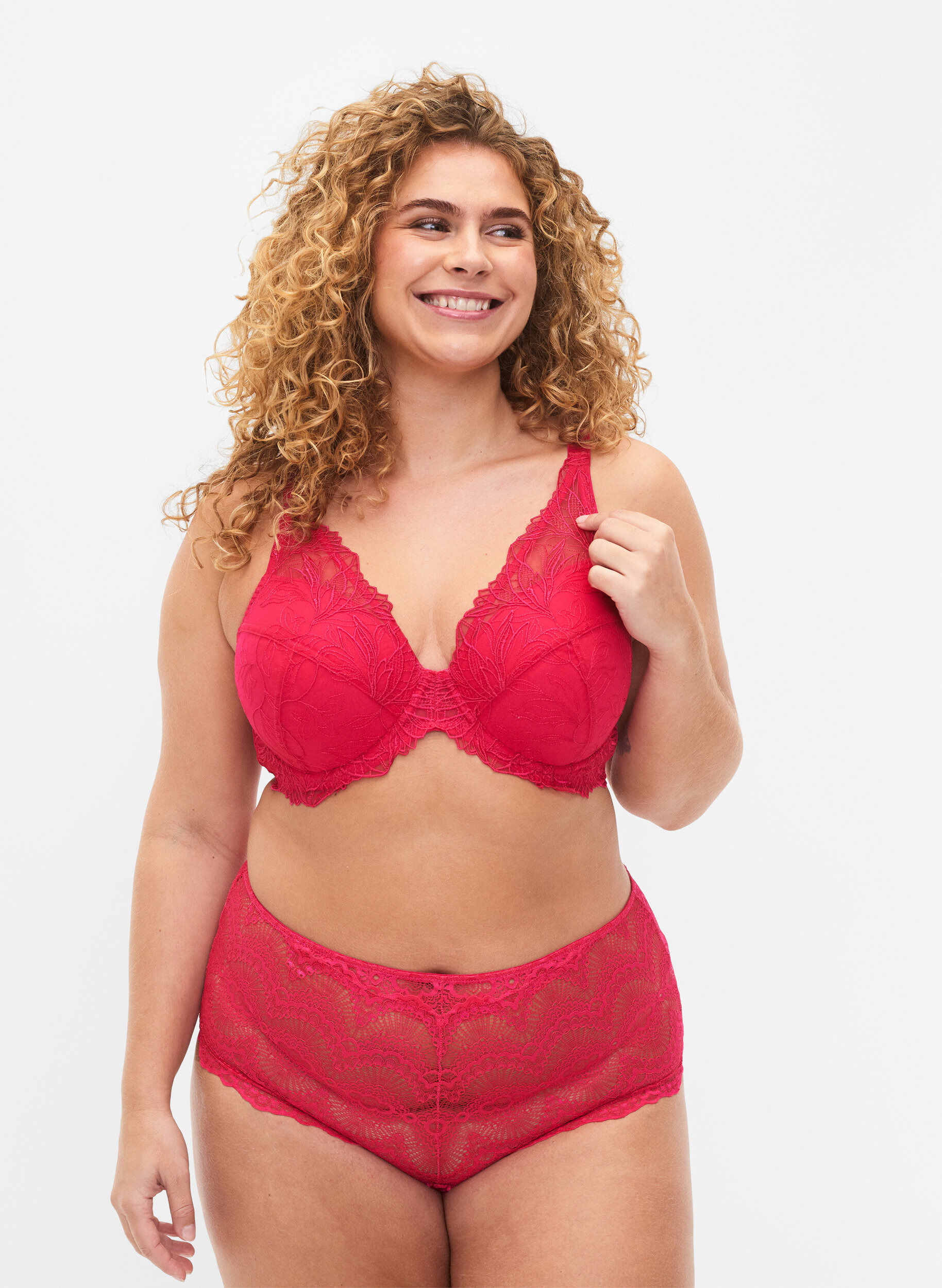 Zizzi Culottes hipster 2-pack en qualit&eacute; de dentelle, Love Potion/Black, Model image number 0