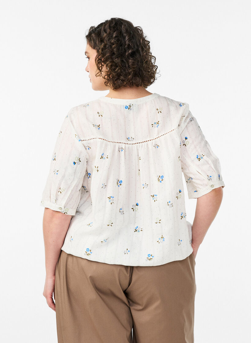 Blouse imprim&eacute;e &agrave; manches 1/2, Vanille, Model image number 2