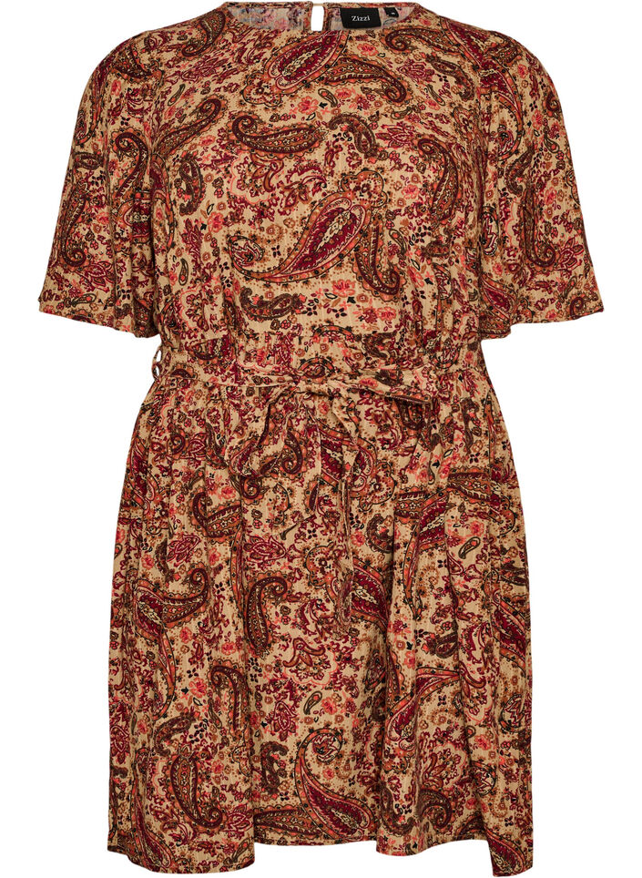 Robe &agrave; imprim&eacute; cachemire et ceinture &agrave; nouer, Marron, Packshot image number 0