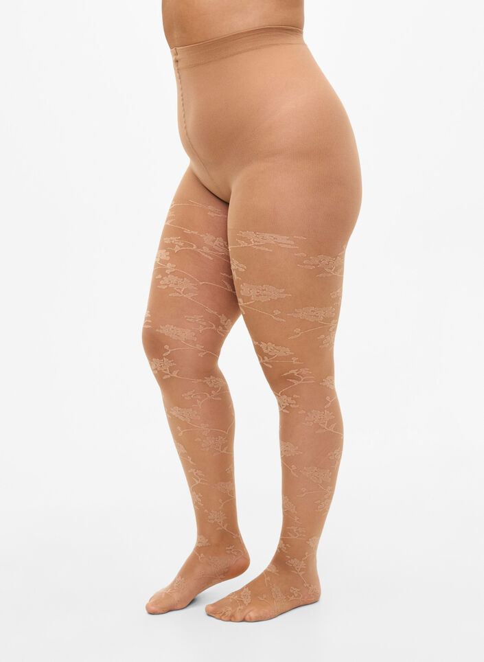 Collants 30 deniers avec motif floral, Nude, Packshot image number 0