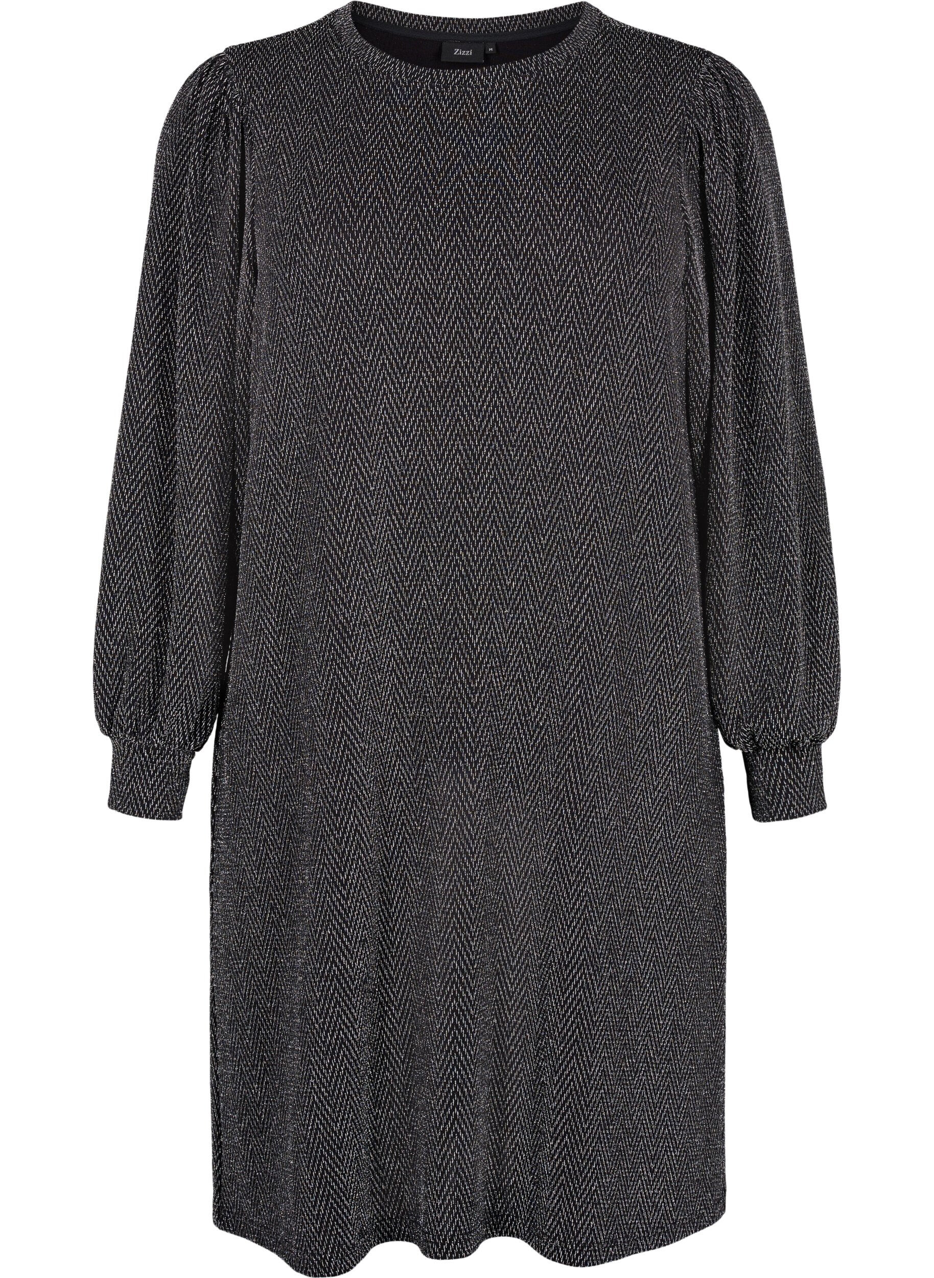 Zizzi Robe avec un motif en zigzag et des paillettes, Silver ZigZagShimmer, Packshot image number 0