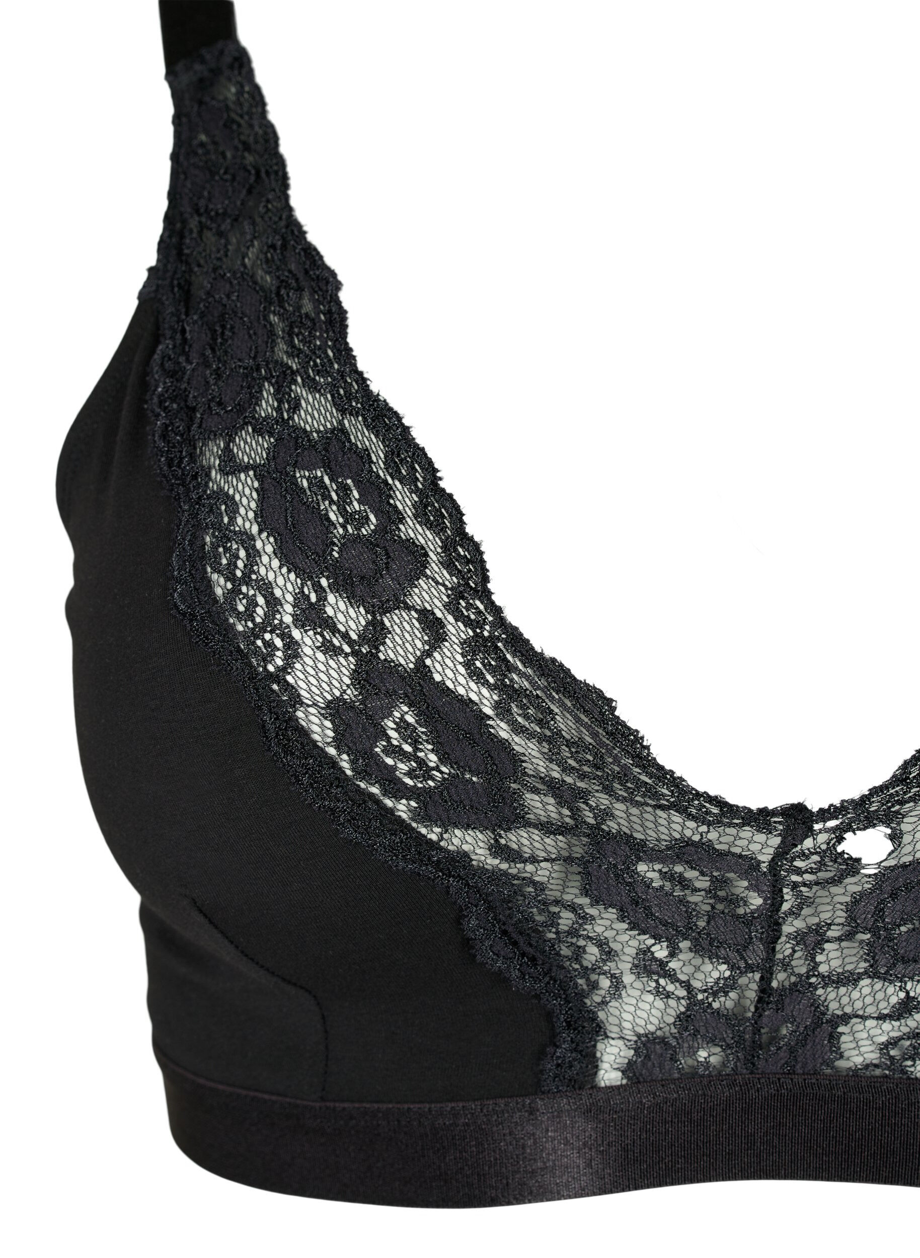 Zizzi Soutien-gorge sans armature en coton avec dentelle, Noir, Packshot image number 2