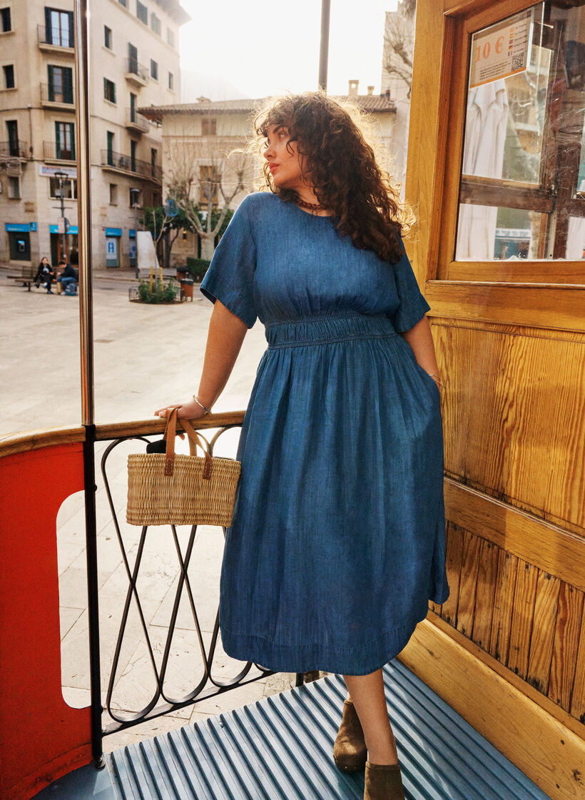 Robe midi aspect denim avec taille &eacute;lastique, Bleu, Image image number 0