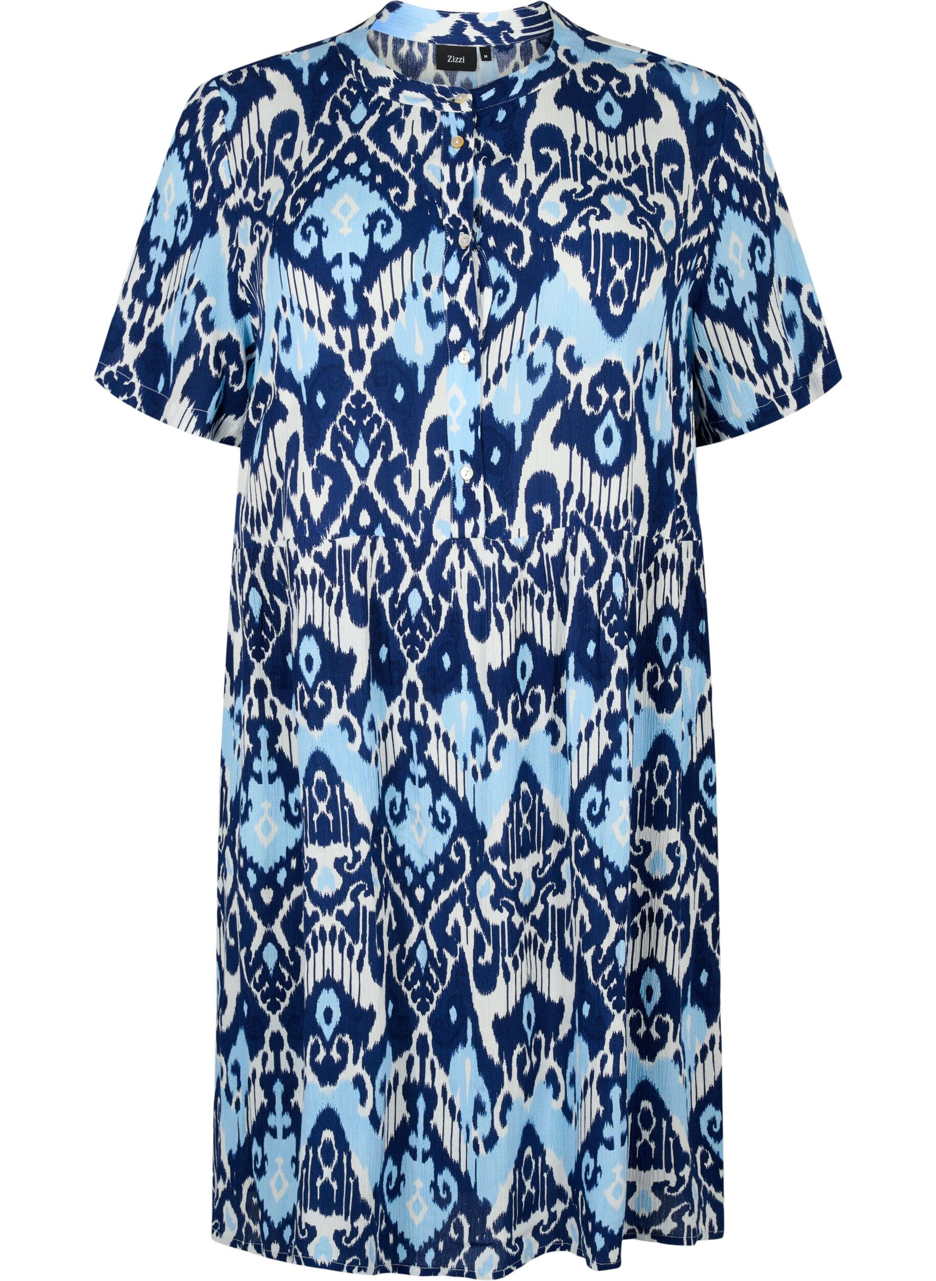 Zizzi Robe &agrave; manches courtes en viscose avec imprim&eacute;, Blue Ethnic AOP, Packshot image number 0