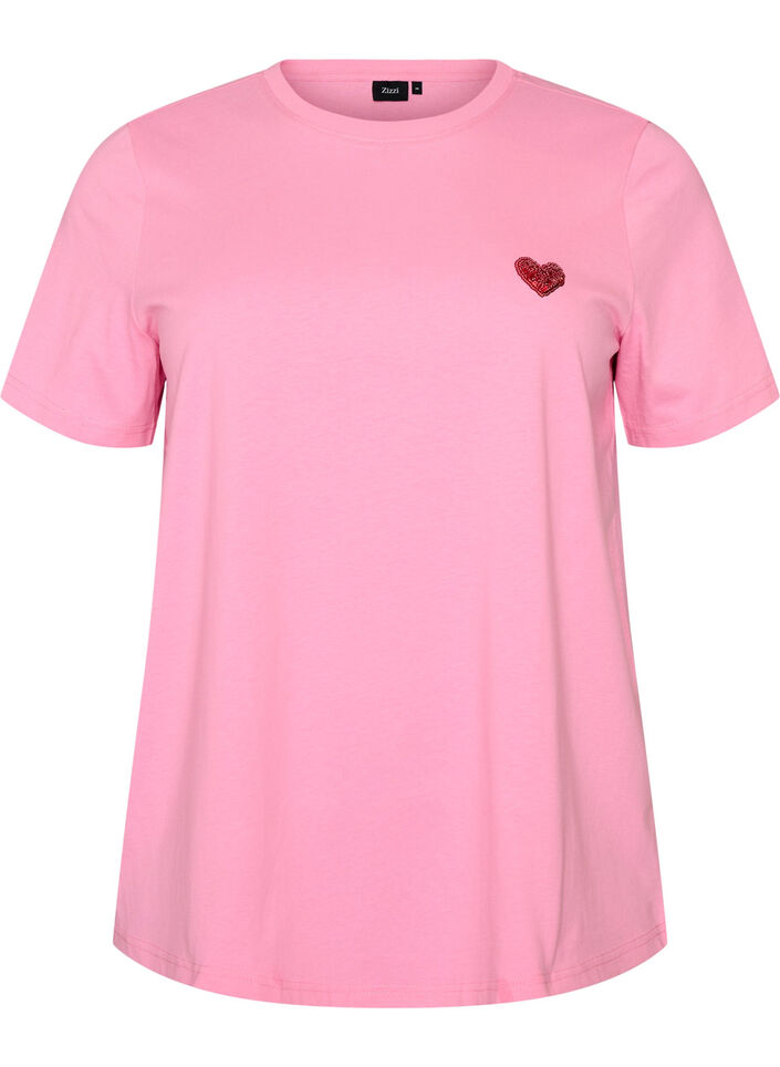 T-shirt avec un c&oelig;ur en sequins et imprim&eacute; color&eacute; au dos, Rose, Packshot image number 0