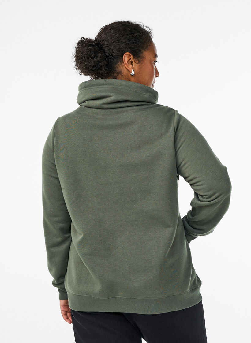 Sweat &agrave; col montant et poches, Vert, Model image number 2