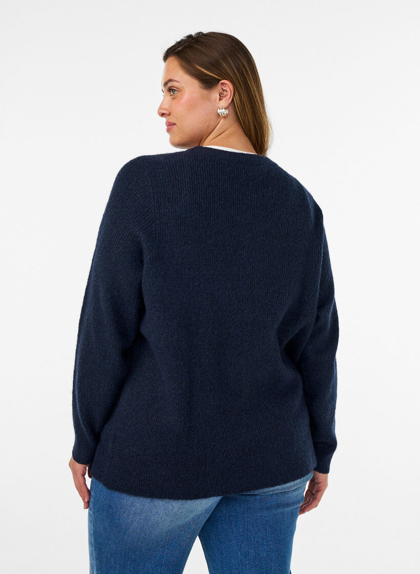 Blouse en maille chin&eacute;e avec col rond, Bleu, Model image number 2