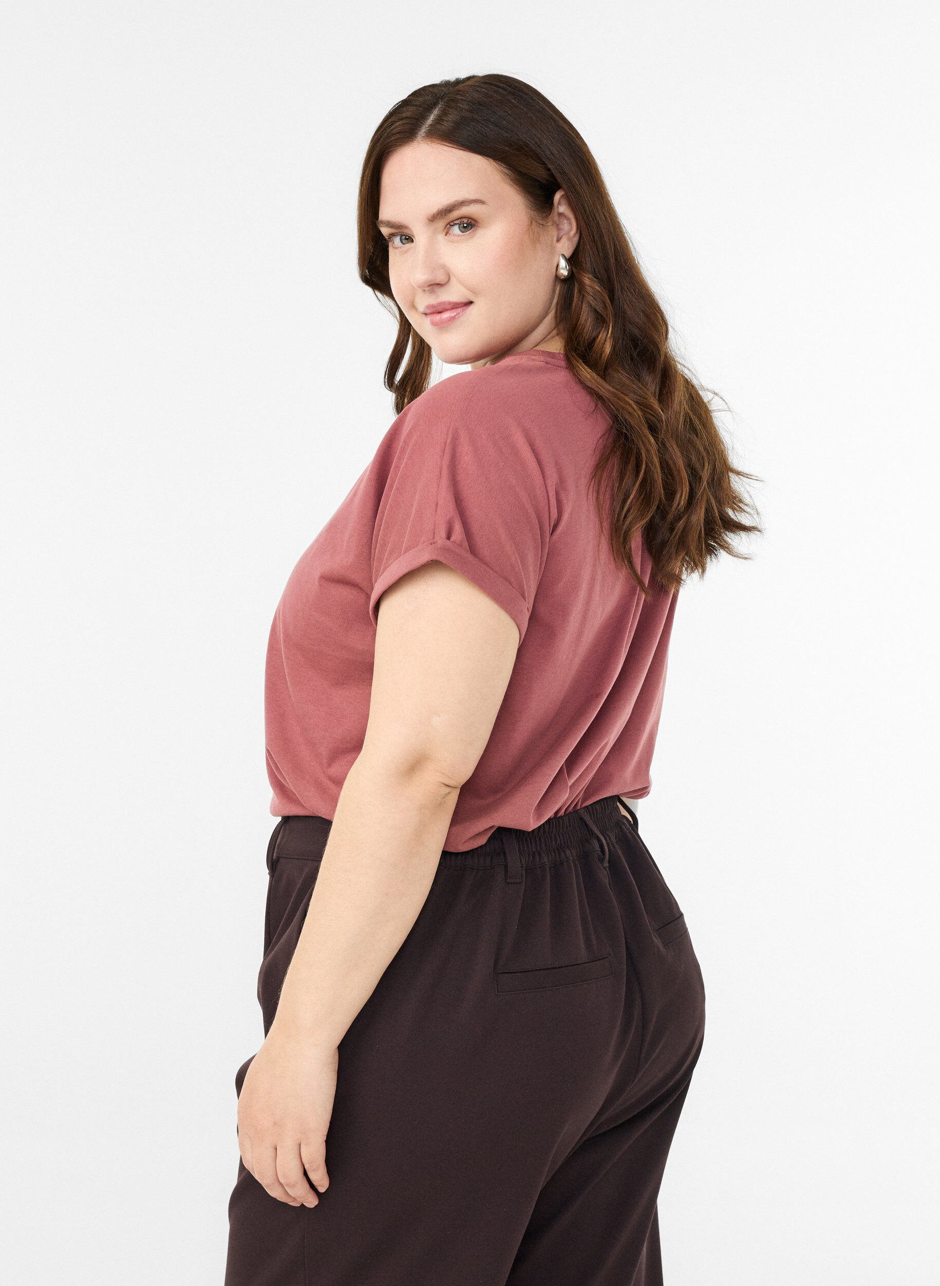 Zizzi T-shirt &agrave; manches courtes en m&eacute;lange de coton, Rose, Model image number 1