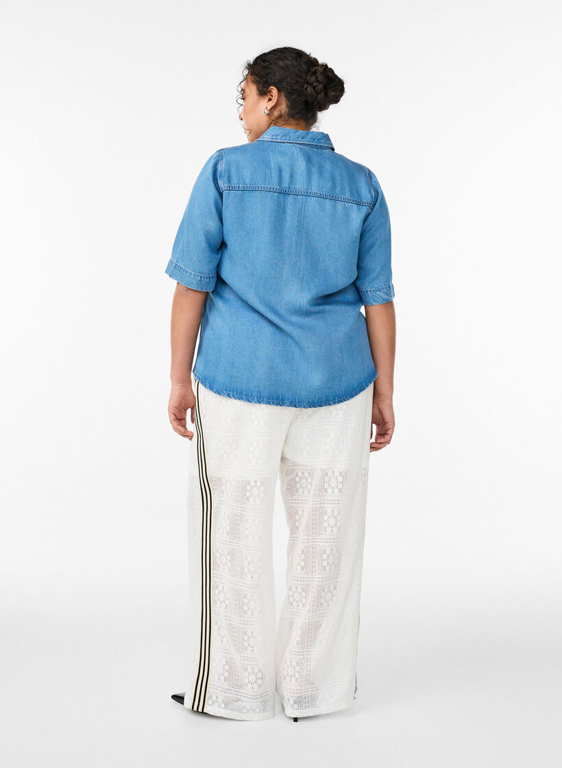 Pantalon large en dentelle avec bandes contrastantes, Blanc, Model image number 2