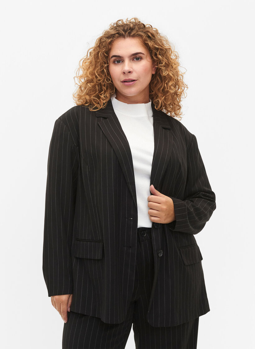 Veste à rayures fines, Black W. Pinstripe, Model image number 0